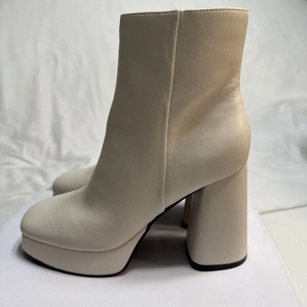 Nine West 7. Bootie Velo3 Ivory Platform Faux Leather Block Heel Ankle Boots NIB - Picture 3 of 11